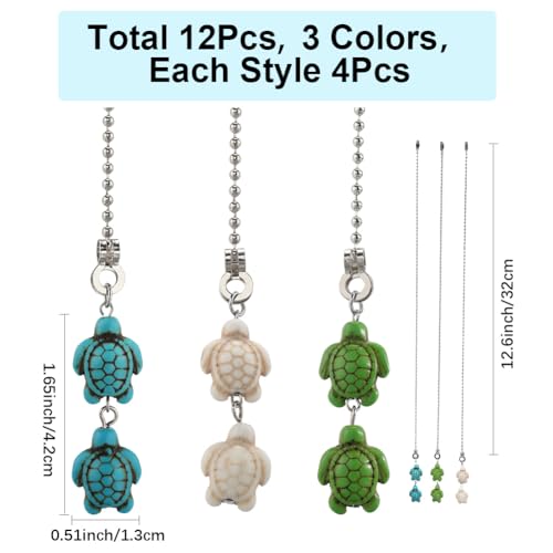 Image of CRASPIRE 12Pcs Turtle Ceiling Fan Pull Chain 3 Colors 14.37 Inch Synthetic Turquoise Summer Sea Ocean Beach Animal Hanging Charm Ornament Ball Chain Dangler Extender for Ceiling Fan Light Lamp Decor