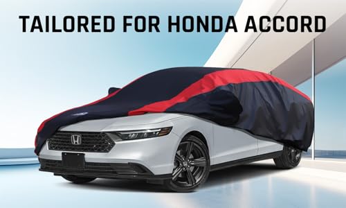 Image of Honda Accord Car Cover Waterproof All Weather with Red Strip Design, Custom Fit for Honda Accord 1998-2025, Accord Accessory with Door Zipper & Windproof Straps