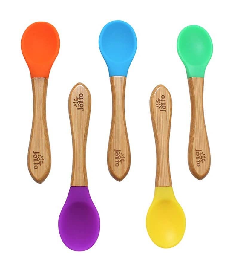 Joyto Bamboo Spoons Multi Pack of 5 with Blue