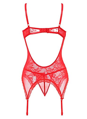 Women’s Lingerie Stretchy Lace Teddy Free Size Bodysuit Chemise Nightwear with Stockings