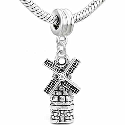 Sexy Sparkles Dutch Windmill Charm Dangle Bead – Compatible with Snake Chain Charm Bracelets and European-Style Jewelry