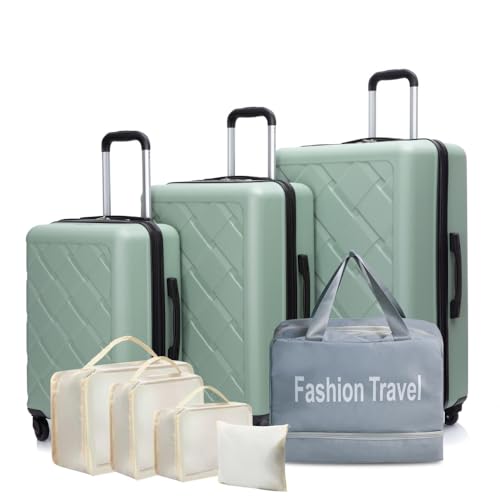Lightweight ABS Hardshell Luggage Set with Spinner Wheels 8-Piece Suitcase Combo 20/24/28 Inch + Handbag + 4 Storage Bags Durable Green (Green + Polypropylene)