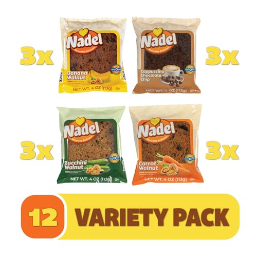 Image of Nadel - Naturally Delicious Sweet Breads Variety Pack (Banana Walnut, Cappuccino Chocolate Chip, Carrot Walnut, Zucchini Walnut). (12 Pack, 3 Breads Per Flavor)