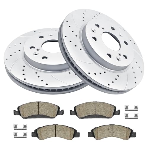 Front Brake Kit, Drilled and Slotted Brake Rotors Ceramic Brake Pads for Cadillac Escalade Chevy Silverado 1500 Tahoe GMC Yukon