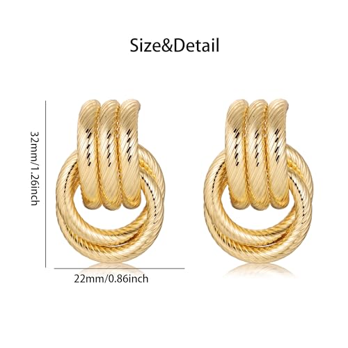 Chunky Knot Link Earrings, Twisted Circle Geometric Drop Dangle Earrings Studs, Women's Jewelry_L Size2
