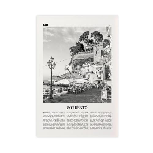 Stampa artistica da parete su tela con immagine di Sorrento in bianco e nero, Italia, Napoli, Campania, Costiera Amalfitana, stile retrò, paesaggio urbano, decorazione per camera da letto, ufficio, 50