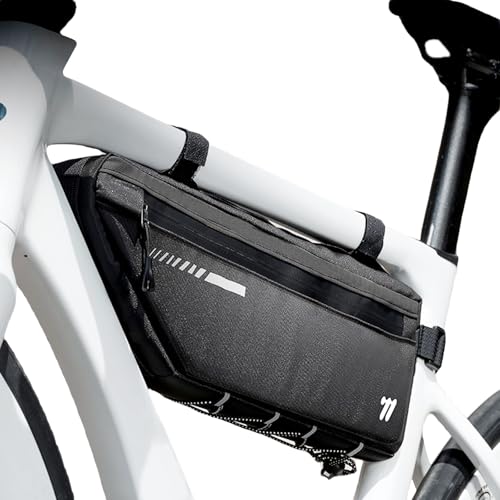kinoco Bike Frame Bag 2.6L Waterproof – Reflective Side Panel, Large Capacity Top Tube Pouch for Mountain, Road & Gravel Bikes (Black)