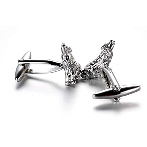 Mancuernillas de hombre diseño lobo plateadas miniatura 3