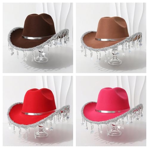 Sequins Trim Cowgirls Hat for Girl Breathable Cowgirls Hat with Star Fringes Banquets Carnivals Photography Hats3