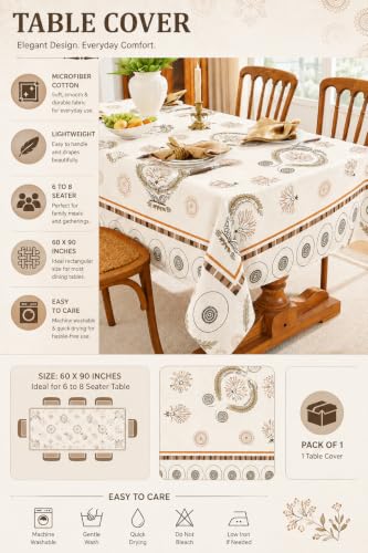 Image of Amazon Brand - Umi Super Soft Brushed Microfiber Cotton Dining Table Cloth, Printed Rectangular 6 Seater Table Cover 60X90(Inches)