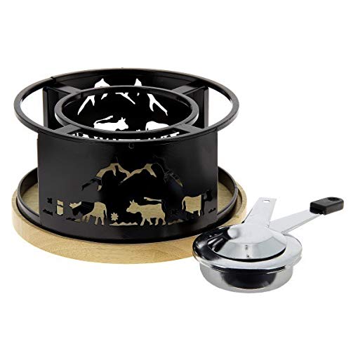 Réchaud à fondue vache inox plateau bois d.21cm