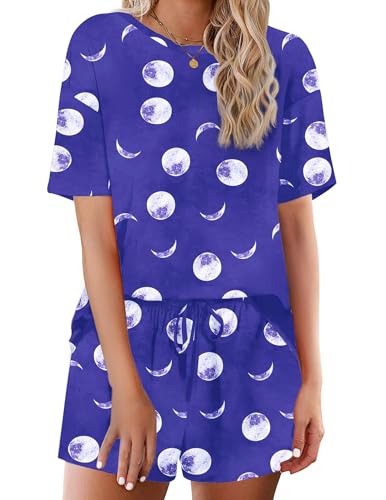 Image of Ekouaer Cotton Pajamas Set for Womens Soft Short Sleeve Lounge Set Shorts Sleepwear Set 2 Piece Pjs Sets
