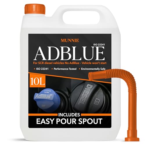 Munnie AdBlue 10 Litres with Nozzle Premium Diesel Exhaust Fluid Additive for Cars Vans & Trucks Ad Blue Liquid for Diesel Engines ISO 22241 Compliant DEF for Emission Control & Cleaner Driving
