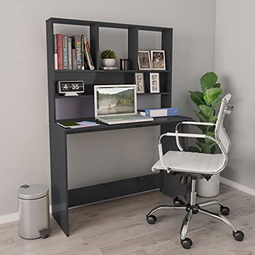 INLIFE Schreibtisch mit Regalen Hochglanz-Grau 110x45x157 cm,Grau,28.6KG,800395
