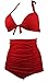 COCOSHIP Retro Red Elegant High Waisted Bikini Chic Swimsuits Halter Bathing Suit XXXL(US14)
