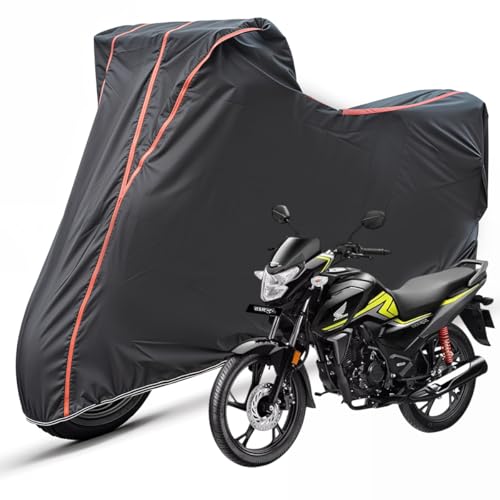 Image of Two Wheelers Bike Body Cover Compatible for Honda SP 125, UV Resistant, Dustproof, Triple Stitched, Elastic Bottom, Red Piping Motorcycle Cover (Black, Pack of 1)