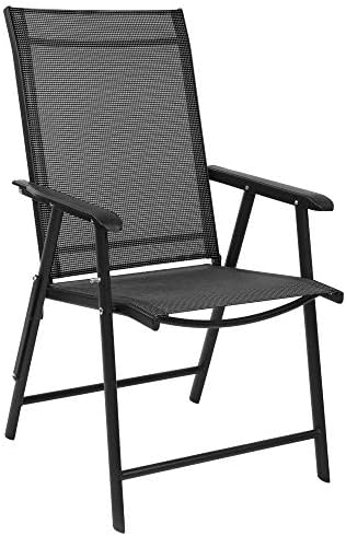 VINGLI Upgraded Version Single 1 Folding Chairs with Arms, Portable Patio Chairs for Outdoor & Indoor, Sling Back Chairs for Lawn, Pool, Courtyard, Balcony & Garden (Black)