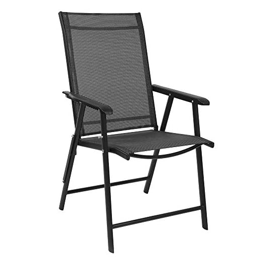 VINGLI Upgraded Version Single 1 Folding Chairs with Arms, Portable Patio Chairs for Outdoor & Indoor, Sling Back Chairs for Lawn, Pool, Courtyard, Balcony & Garden (Black)