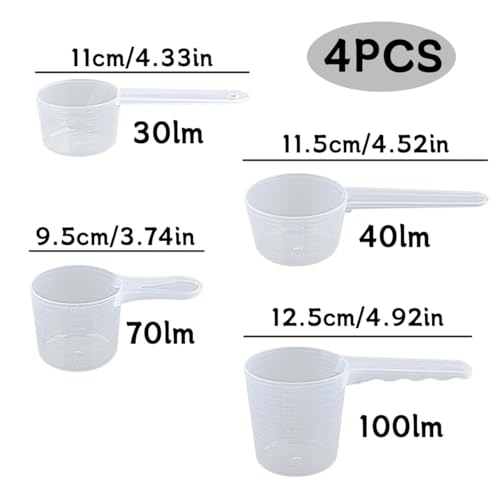 GroveEss 4 PCS Plastic Measuring Spoons-Protein Powder Scoop 50g 35g 25g 20g Measure Scoop Set Durable Coffee Spices Scale Cups Kitchen Measurement Tools for Milk Powder Cereal Powder Flour Dose