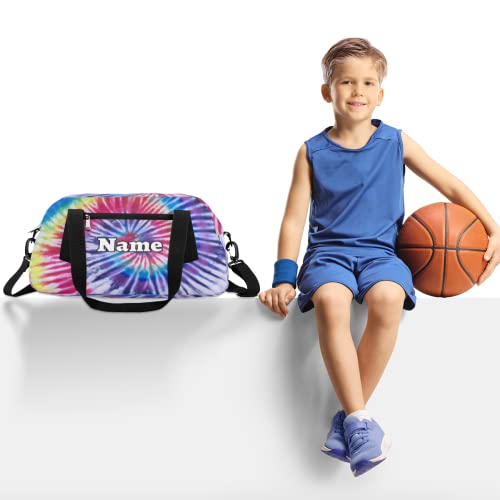 Tie Dye Custom Name Kids Duffel Overnight Bag for Little Boys Girls Teen, Tie Dye Pattern Tie Dye Pattern Personalized Small Gym Sport Duffel Bag, Customized Kids Gifts2