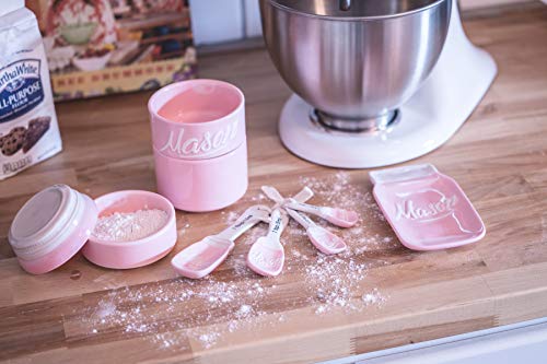 Mason Jar Kitchenware Set - Vintage Ceramic Kitchen Accessories Valentines Gift - Measuring Cups & Spoons, Spoon Rest, Salt & Pepper Shakers, Sponge Holder, Cookie Jar, Utensil Crock - 17-Piece Set #TOP3