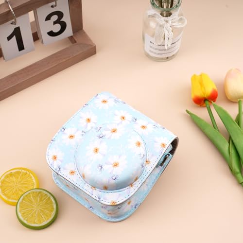 Sacoche Instax Mini 12 fleurs bleu clair, le cadeau parfait avec sangle - 5