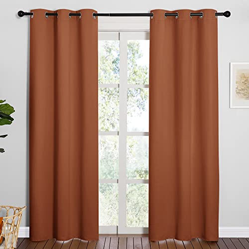 Image of NICETOWN Nursery Essential Thermal Insulated Solid Grommet Top Blackout Curtains /Drapes for Halloween Decorations (1 Pair, 42 x 84 inches in Burnt Orange)