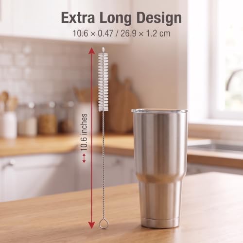 Image of CYHTSHFZ 2 Pack Straw Cleaner Brush, Reusable Stainless Steel Handles, Nylon Bristles, 10.6 Inches Long, 0.47 Inches Wide, for Stanley Mug 40, 30, 20 oz, Sippy Cup, Water Bottle and Tubes, Clear