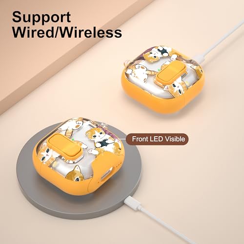 Image of for AirPods 4 Case 2025 with Safety Lock & Foldable Phone Stand, Yellow Cat | Double Drop Protection,Two-Piece Design, Airpod 4 Case with Keychain & Cleaner Kit, Support Wireless Charging, Shockproof
