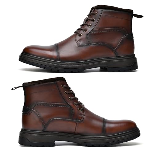 Image of Holy dove Mens Brown Leather Casual Oxford Dress Boots Genuine Leather Mid Top Cap Toe Ankle Chukka Boot Shoes for Men Size 12