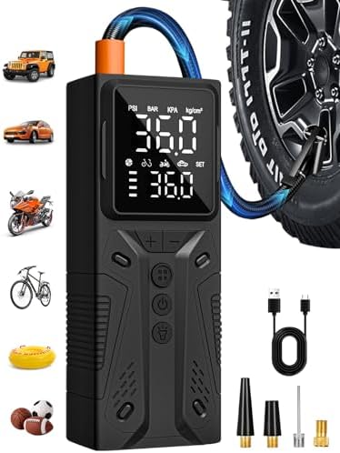 AIRSURE Tire Inflator Portable Air Compressor, High-Speed 150PSI Cordless Air Pump for Car Tires with Powerful Battery, Auto Shut-Off - Portable Tire Pump for Car, Bike, Motorcycle and Balls