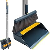 LHNNDM Dustpan and Brush Sets Long Handled,180 Rotating Sweeping Brush,Household Dust Pan with Comb Teeth for Indoor Outdoor Home Garden Kitchen Cleaning Lobby Office (Blue)