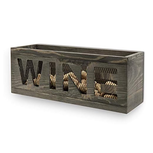 MyGift Rustic Gray Burnt Wood & Metal Mesh Wall Mounted WINE Cork Catcher Holder Basket