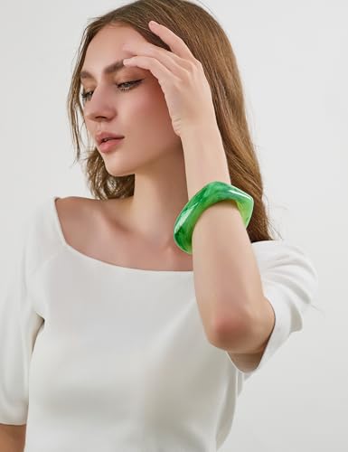 WOWORAMA Colorful Resin Acrylic Bangle Bracelets for Women Geometric Chunky Mottled Acetate Resin Bangles Wide Acrylic Plastic Bracelets Statement Jewelry