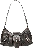AFMKTICA Y2K Trendy Purse for Women, Leather Buckle Punk Hobo Clutch Purses Bags for Ladies Top Handle Shoulder Bag (Deep brown)