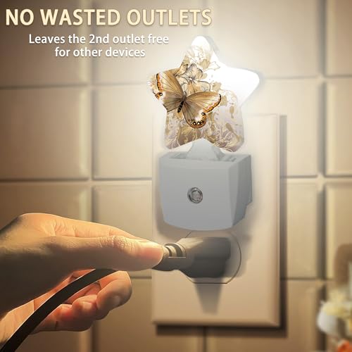 Image of Golden Butterfly Flower Plug-in Night Light with Dusk-to-Dawn Sensor for Bedroom,Bathroom and Living Room Sleep Friendly lamp for Women /Girls /Boys Gift,0.5W