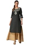  Kurta Zari noir classique doré teint en fil, noir, Medium