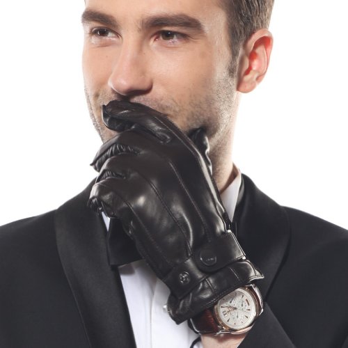 【ELMA】上等品 メンズ　皮 本革 羊革 レザー ナッパ革　手袋 グローブ 手ぶくろ　カシミヤ（Cashmere） 自由調整ボタン　全て外縫い　秋冬 黒　ブラウンタン色 EM005WR (M, ブラウン)