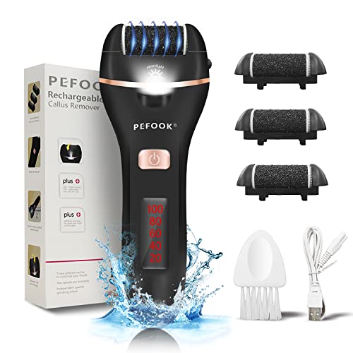 Electric Callus Remover, Foot Scrubber File Rechargeable Foot Care Pedicure Tools with 3 Roller Heads and 2 Speed Waterproof Electronic Callus Shaver Remove for Cracked Heels Calluses Dead Skin