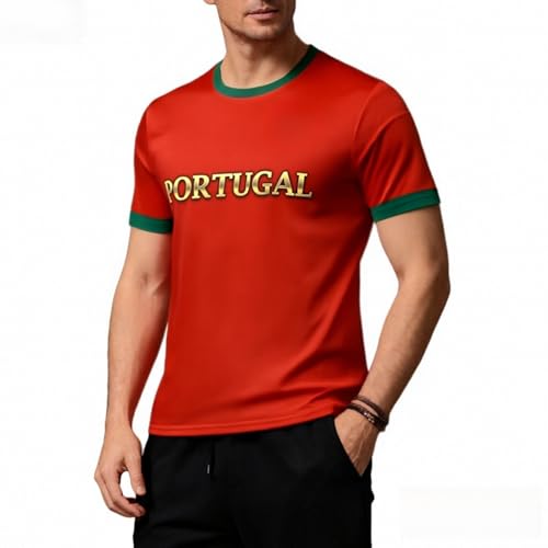Portugal Football Jerseys for Men Sports Training Jerseys Tops Flag Team Fans Football T-Shirts Red M