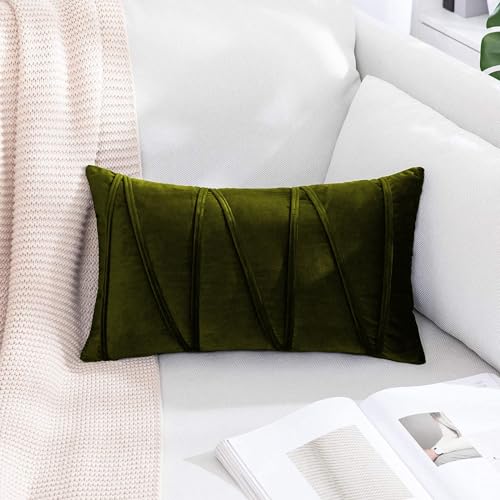Khooti Velvet Cushion Cover Pack of 1-20" x 30" / 51 x 76 cm - Mehandi - Soft Pillow Covers Cushion Case for Sofa Bedroom Livingroom Chair Car, Cushion Cover with Random Zig Zag Pattern