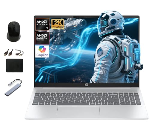 Image of HP OmniBook 5 Copilot AI Business Laptop 16 inch 2K, AMD Ryzen AI 7 CPU Up to 5GHz (50 NPU Tops), 16GB LPDDR5x RAM, 1TB PCIe SSD, Backlit KB, Windows 11, W /BWE Accessories