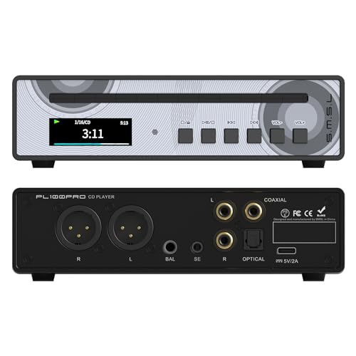 SMSL PL100Pro CD Player for Home Car CD Transport CS43131×2 Decoder Chip Preamplifier MQA Decoding RCA/XLR/3.5 mm/4.4 mm Headphone/Opt/Coa Digital Output with Remote Control-Black