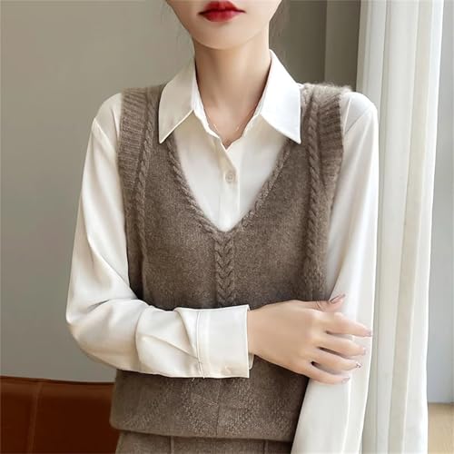 Women's V-Neck Cashmere Vest Simple Wool Knit Sleeveless Pullover3
