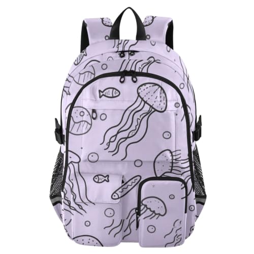 Mochila de viaje grande de medusas moradas con compartimento para ordenador de 17.5"