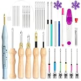 AUGSUN 39Pcs Punch Needle Kit, Punch Needle Tool Adjustable Punch Needle Embroidery Kits Wooden Handle Embroidery Pen for Embroidery Floss Cross Stitching Beginner