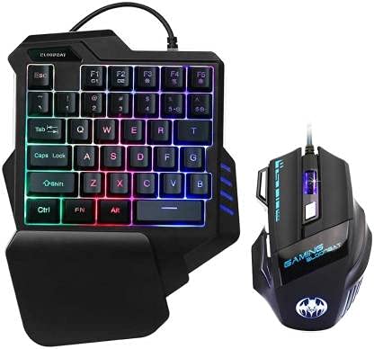 SANCTUARY One Handed Gaming Keyboard + Mouse , 35 Keys Portable Mini Gaming Keypad Ergonomic Game Controller for PC PS4 Gamer Wired USB Gaming Keyboard and Mouse Combo Combo Set