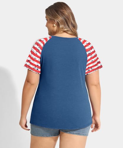 Image of CARCOS Plus Size Tops for Women Short Sleeve Shirt Summer Star /Leopard /Tie Dye /Flower Crewneck Pullover Tunic XL-5XL