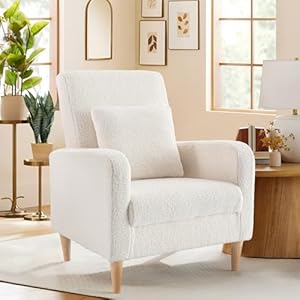 COLAMY Modern Upholstered Accent Chair Small Armchair with Pillow, Fabric Reading Living Room Side Chair for Bedroom,Single Sofa with Lounge Seat and Wood Legs, Cream