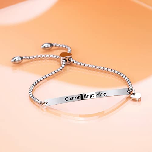 Inblue Personalized Bracelet Engraving Name Date For Women Girls Custom Stainless Steel Bangle With Adjustable Link Chain Heart Tag Bridesmaid Best Friend Jewelry Gifts #TOP2